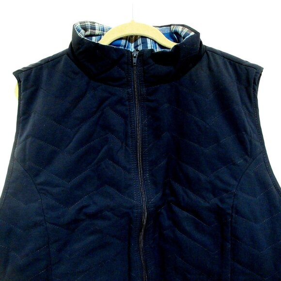 Zip Front Quilted Navy Joanna Vest Plaid Lining Pockets PLUS Sz 2X NEW - Picture 2 of 5